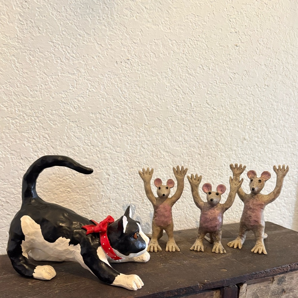 JUDIE BOMBERGER➕SIGNED Vintage  Whimsical Cat & Mice Set